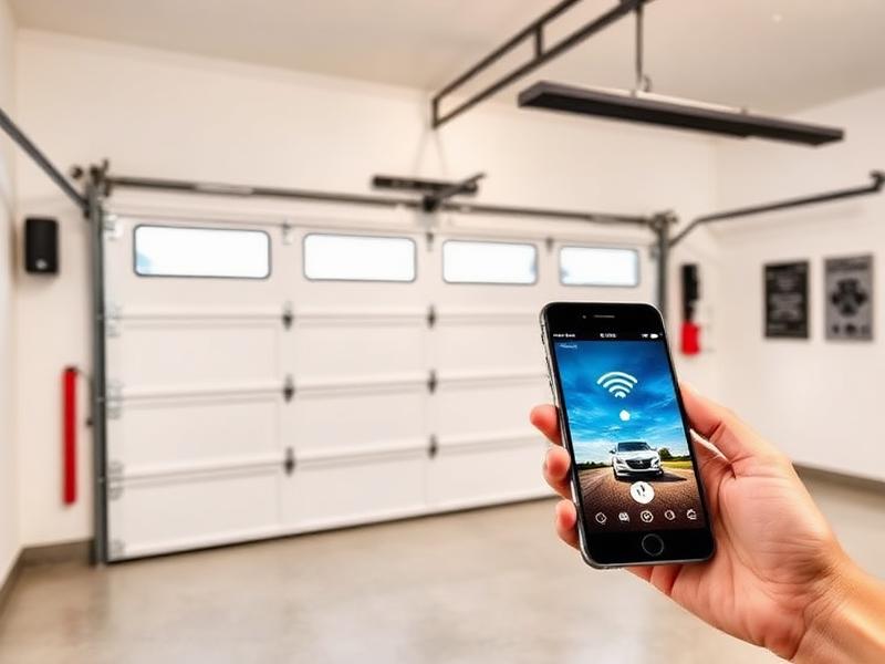 Smartphone controlling smart garage door opener with WiFi connectivity features